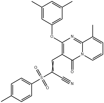 (E)-3-[2-(3,5-dimethylphenoxy)-9-methyl-4-oxopyrido[1,2-a]pyrimidin-3-yl]-2-(4-methylphenyl)sulfonylprop-2-enenitrile 구조식 이미지