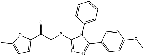 2-[[5-(4-methoxyphenyl)-4-phenyl-1,2,4-triazol-3-yl]sulfanyl]-1-(5-methylfuran-2-yl)ethanone 구조식 이미지