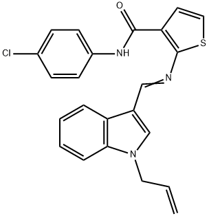 N-(4-chlorophenyl)-2-[(E)-(1-prop-2-enylindol-3-yl)methylideneamino]thiophene-3-carboxamide 구조식 이미지