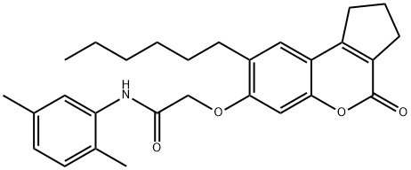 N-(2,5-dimethylphenyl)-2-[(8-hexyl-4-oxo-2,3-dihydro-1H-cyclopenta[c]chromen-7-yl)oxy]acetamide 구조식 이미지