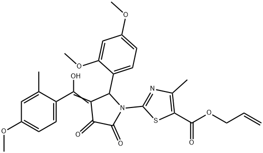 prop-2-enyl 2-[(3E)-2-(2,4-dimethoxyphenyl)-3-[hydroxy-(4-methoxy-2-methylphenyl)methylidene]-4,5-dioxopyrrolidin-1-yl]-4-methyl-1,3-thiazole-5-carboxylate Structure