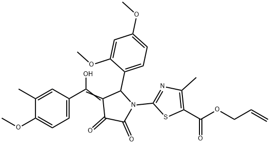 prop-2-enyl 2-[(3E)-2-(2,4-dimethoxyphenyl)-3-[hydroxy-(4-methoxy-3-methylphenyl)methylidene]-4,5-dioxopyrrolidin-1-yl]-4-methyl-1,3-thiazole-5-carboxylate Structure