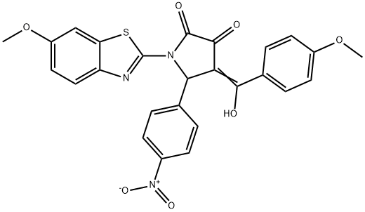 (4E)-4-[hydroxy-(4-methoxyphenyl)methylidene]-1-(6-methoxy-1,3-benzothiazol-2-yl)-5-(4-nitrophenyl)pyrrolidine-2,3-dione Structure