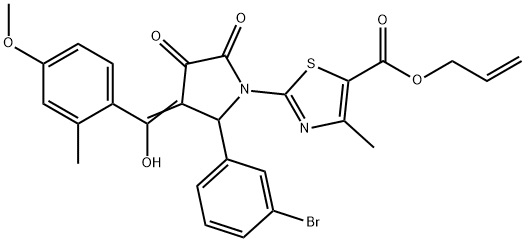 prop-2-enyl 2-[(3E)-2-(3-bromophenyl)-3-[hydroxy-(4-methoxy-2-methylphenyl)methylidene]-4,5-dioxopyrrolidin-1-yl]-4-methyl-1,3-thiazole-5-carboxylate Structure