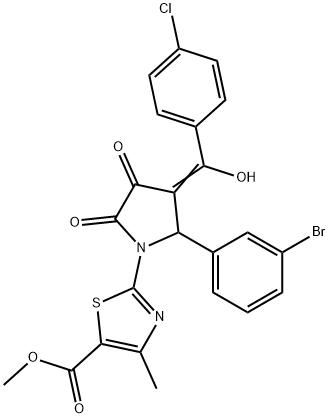 methyl 2-[(3E)-2-(3-bromophenyl)-3-[(4-chlorophenyl)-hydroxymethylidene]-4,5-dioxopyrrolidin-1-yl]-4-methyl-1,3-thiazole-5-carboxylate Structure