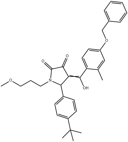 (4E)-5-(4-tert-butylphenyl)-4-[hydroxy-(2-methyl-4-phenylmethoxyphenyl)methylidene]-1-(3-methoxypropyl)pyrrolidine-2,3-dione Structure