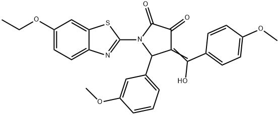 (4E)-1-(6-ethoxy-1,3-benzothiazol-2-yl)-4-[hydroxy-(4-methoxyphenyl)methylidene]-5-(3-methoxyphenyl)pyrrolidine-2,3-dione Structure