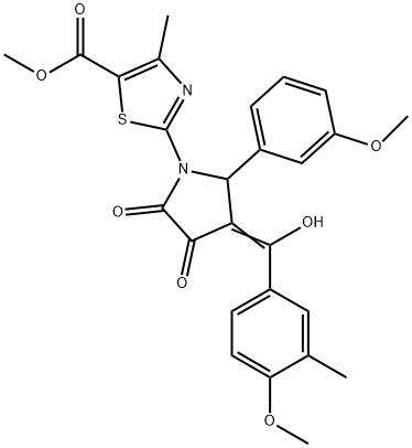 methyl 2-[(3E)-3-[hydroxy-(4-methoxy-3-methylphenyl)methylidene]-2-(3-methoxyphenyl)-4,5-dioxopyrrolidin-1-yl]-4-methyl-1,3-thiazole-5-carboxylate Structure