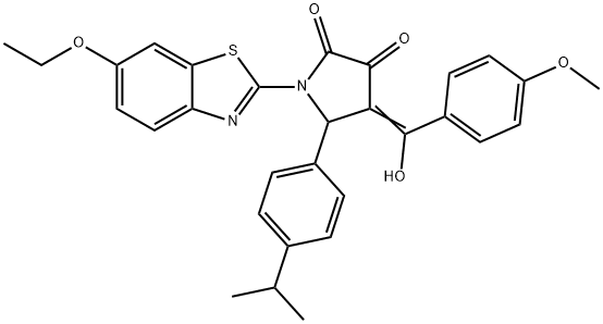 (4E)-1-(6-ethoxy-1,3-benzothiazol-2-yl)-4-[hydroxy-(4-methoxyphenyl)methylidene]-5-(4-propan-2-ylphenyl)pyrrolidine-2,3-dione Structure