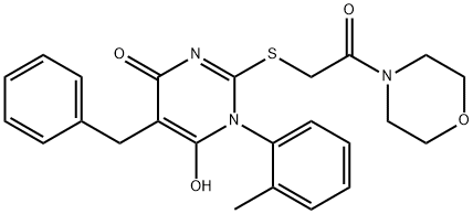 5-benzyl-6-hydroxy-1-(2-methylphenyl)-2-(2-morpholin-4-yl-2-oxoethyl)sulfanylpyrimidin-4-one Structure