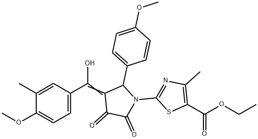 ethyl 2-[(3E)-3-[hydroxy-(4-methoxy-3-methylphenyl)methylidene]-2-(4-methoxyphenyl)-4,5-dioxopyrrolidin-1-yl]-4-methyl-1,3-thiazole-5-carboxylate Structure