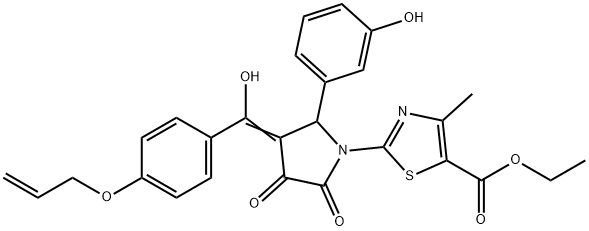 ethyl 2-[(3E)-2-(3-hydroxyphenyl)-3-[hydroxy-(4-prop-2-enoxyphenyl)methylidene]-4,5-dioxopyrrolidin-1-yl]-4-methyl-1,3-thiazole-5-carboxylate Structure