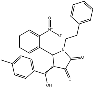 (4E)-4-[hydroxy-(4-methylphenyl)methylidene]-5-(2-nitrophenyl)-1-(2-phenylethyl)pyrrolidine-2,3-dione Structure