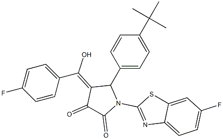 (4E)-5-(4-tert-butylphenyl)-1-(6-fluoro-1,3-benzothiazol-2-yl)-4-[(4-fluorophenyl)-hydroxymethylidene]pyrrolidine-2,3-dione Structure