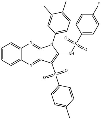 N-[1-(3,4-dimethylphenyl)-3-(4-methylphenyl)sulfonylpyrrolo[3,2-b]quinoxalin-2-yl]-4-fluorobenzenesulfonamide 구조식 이미지