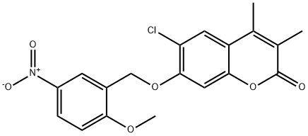 6-chloro-7-[(2-methoxy-5-nitrophenyl)methoxy]-3,4-dimethylchromen-2-one 구조식 이미지