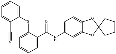 2-(2-cyanophenyl)sulfanyl-N-spiro[1,3-benzodioxole-2,1'-cyclopentane]-5-ylbenzamide 구조식 이미지