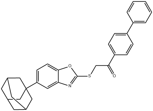 2-[[5-(1-adamantyl)-1,3-benzoxazol-2-yl]sulfanyl]-1-(4-phenylphenyl)ethanone Structure