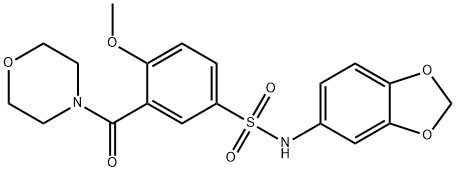 N-(1,3-benzodioxol-5-yl)-4-methoxy-3-(morpholine-4-carbonyl)benzenesulfonamide 구조식 이미지