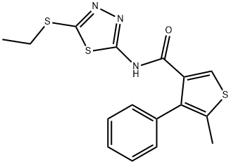 N-(5-ethylsulfanyl-1,3,4-thiadiazol-2-yl)-5-methyl-4-phenylthiophene-3-carboxamide 구조식 이미지