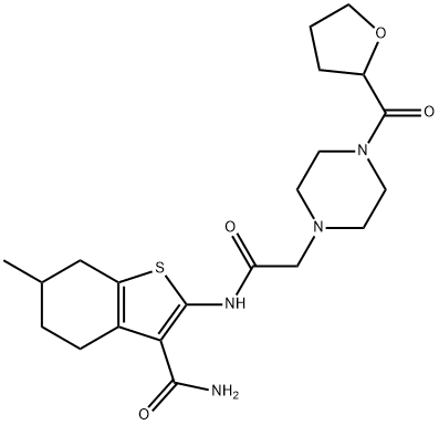 6-methyl-2-[[2-[4-(oxolane-2-carbonyl)piperazin-1-yl]acetyl]amino]-4,5,6,7-tetrahydro-1-benzothiophene-3-carboxamide 구조식 이미지