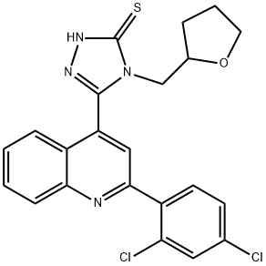 3-[2-(2,4-dichlorophenyl)quinolin-4-yl]-4-(oxolan-2-ylmethyl)-1H-1,2,4-triazole-5-thione Structure