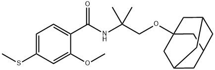 N-[1-(1-adamantyloxy)-2-methylpropan-2-yl]-2-methoxy-4-methylsulfanylbenzamide 구조식 이미지