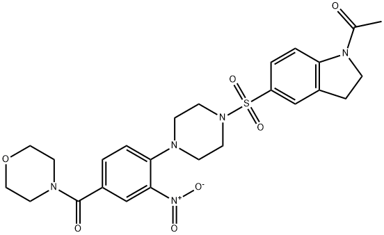1-[5-[4-[4-(morpholine-4-carbonyl)-2-nitrophenyl]piperazin-1-yl]sulfonyl-2,3-dihydroindol-1-yl]ethanone 구조식 이미지