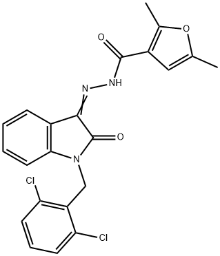 N-[(E)-[1-[(2,6-dichlorophenyl)methyl]-2-oxoindol-3-ylidene]amino]-2,5-dimethylfuran-3-carboxamide Structure