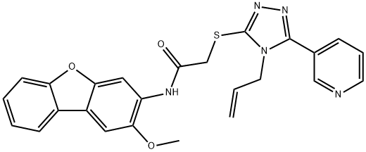 N-(2-methoxydibenzofuran-3-yl)-2-[(4-prop-2-enyl-5-pyridin-3-yl-1,2,4-triazol-3-yl)sulfanyl]acetamide 구조식 이미지