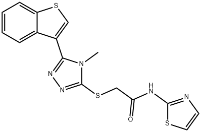 2-[[5-(1-benzothiophen-3-yl)-4-methyl-1,2,4-triazol-3-yl]sulfanyl]-N-(1,3-thiazol-2-yl)acetamide Structure