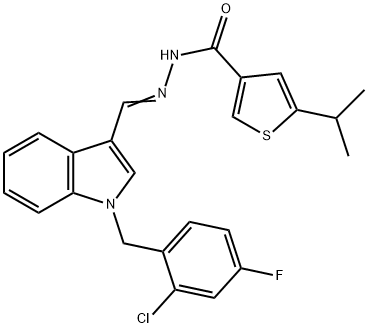 N-[(E)-[1-[(2-chloro-4-fluorophenyl)methyl]indol-3-yl]methylideneamino]-5-propan-2-ylthiophene-3-carboxamide Structure