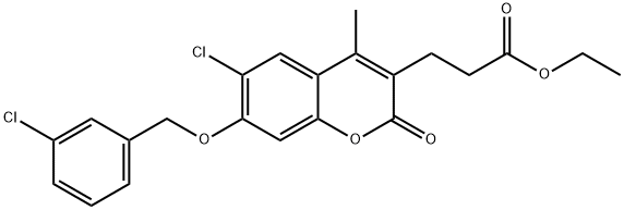 ethyl 3-[6-chloro-7-[(3-chlorophenyl)methoxy]-4-methyl-2-oxochromen-3-yl]propanoate 구조식 이미지