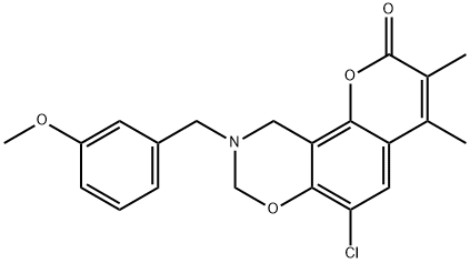 6-chloro-9-[(3-methoxyphenyl)methyl]-3,4-dimethyl-8,10-dihydropyrano[2,3-f][1,3]benzoxazin-2-one 구조식 이미지