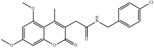 N-[(4-chlorophenyl)methyl]-2-(5,7-dimethoxy-4-methyl-2-oxochromen-3-yl)acetamide 구조식 이미지