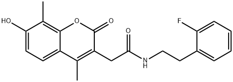 N-[2-(2-fluorophenyl)ethyl]-2-(7-hydroxy-4,8-dimethyl-2-oxochromen-3-yl)acetamide 구조식 이미지