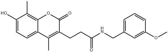 3-(7-hydroxy-4,8-dimethyl-2-oxochromen-3-yl)-N-[(3-methoxyphenyl)methyl]propanamide 구조식 이미지