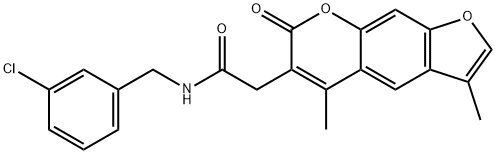 N-[(3-chlorophenyl)methyl]-2-(3,5-dimethyl-7-oxofuro[3,2-g]chromen-6-yl)acetamide 구조식 이미지