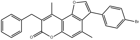 8-benzyl-3-(4-bromophenyl)-4,9-dimethylfuro[2,3-f]chromen-7-one 구조식 이미지