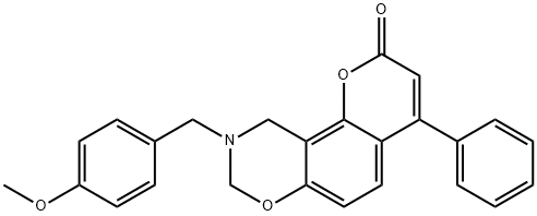 9-[(4-methoxyphenyl)methyl]-4-phenyl-8,10-dihydropyrano[2,3-f][1,3]benzoxazin-2-one Structure