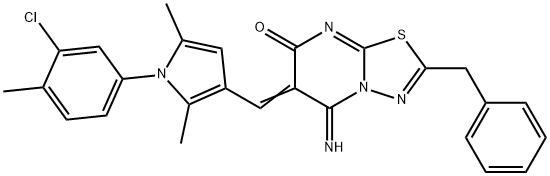 (6Z)-2-benzyl-6-[[1-(3-chloro-4-methylphenyl)-2,5-dimethylpyrrol-3-yl]methylidene]-5-imino-[1,3,4]thiadiazolo[3,2-a]pyrimidin-7-one Structure