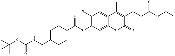[6-chloro-3-(3-ethoxy-3-oxopropyl)-4-methyl-2-oxochromen-7-yl] 4-[[(2-methylpropan-2-yl)oxycarbonylamino]methyl]cyclohexane-1-carboxylate Structure