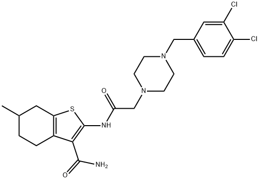 2-[[2-[4-[(3,4-dichlorophenyl)methyl]piperazin-1-yl]acetyl]amino]-6-methyl-4,5,6,7-tetrahydro-1-benzothiophene-3-carboxamide Structure