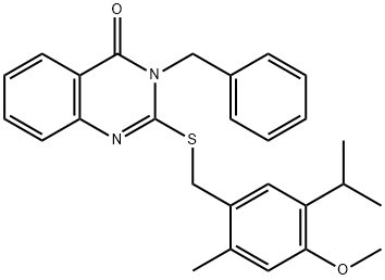 3-benzyl-2-[(4-methoxy-2-methyl-5-propan-2-ylphenyl)methylsulfanyl]quinazolin-4-one 구조식 이미지