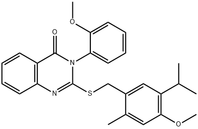 2-[(4-methoxy-2-methyl-5-propan-2-ylphenyl)methylsulfanyl]-3-(2-methoxyphenyl)quinazolin-4-one 구조식 이미지