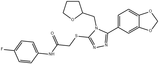 2-[[5-(1,3-benzodioxol-5-yl)-4-(oxolan-2-ylmethyl)-1,2,4-triazol-3-yl]sulfanyl]-N-(4-fluorophenyl)acetamide Structure