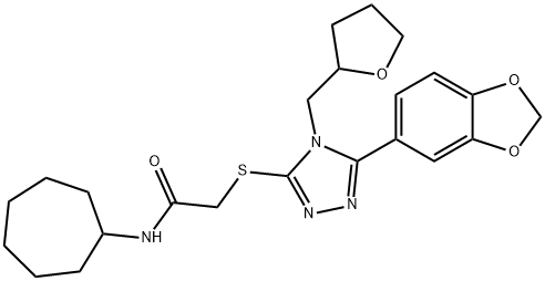 2-[[5-(1,3-benzodioxol-5-yl)-4-(oxolan-2-ylmethyl)-1,2,4-triazol-3-yl]sulfanyl]-N-cycloheptylacetamide Structure