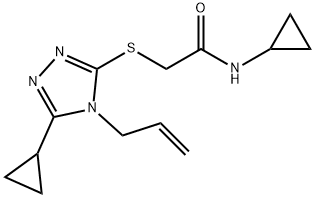 N-cyclopropyl-2-[(5-cyclopropyl-4-prop-2-enyl-1,2,4-triazol-3-yl)sulfanyl]acetamide 구조식 이미지