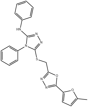 5-[[5-(5-methylfuran-2-yl)-1,3,4-oxadiazol-2-yl]methylsulfanyl]-N,4-diphenyl-1,2,4-triazol-3-amine 구조식 이미지