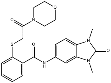 N-(1,3-dimethyl-2-oxobenzimidazol-5-yl)-2-(2-morpholin-4-yl-2-oxoethyl)sulfanylbenzamide 구조식 이미지